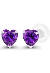 superb white gold heart amethyst birthstone baby earrings
